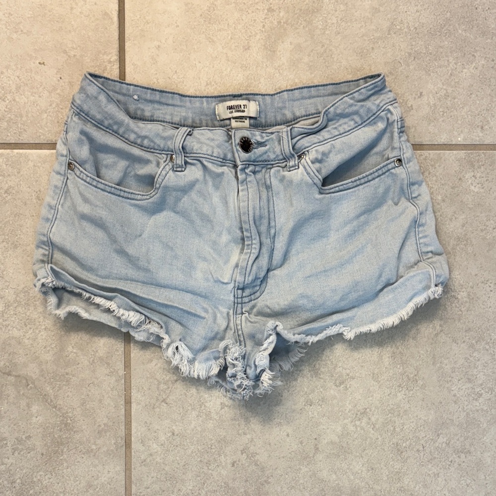 Forever 21 Light Blue Frayed Jean Shorts